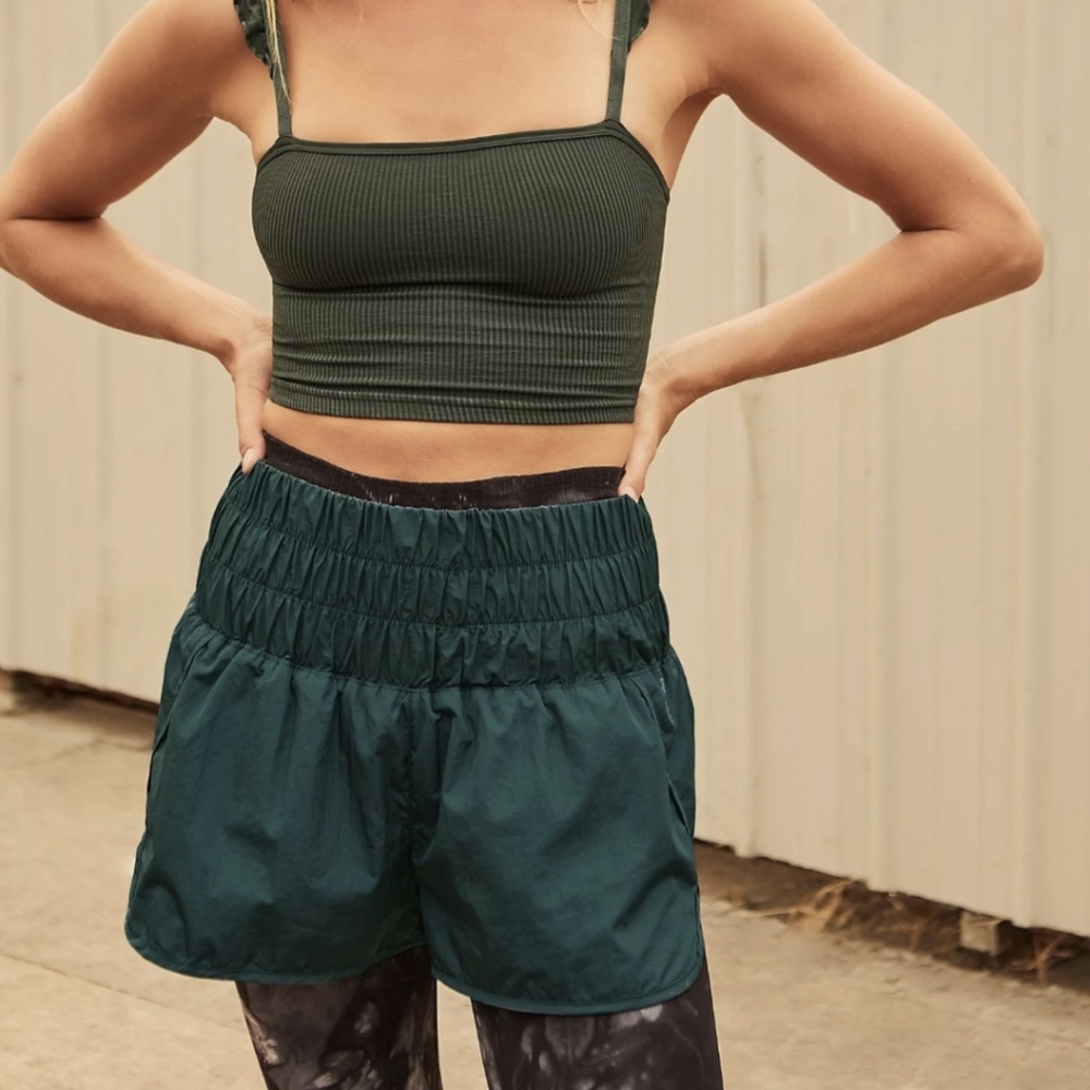 Free People Shorts The Way Home Smocked Running Athleisure Teal Shorts Small